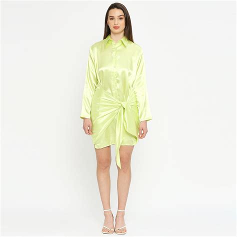 Green Satin Tieup Dress – Emblaze