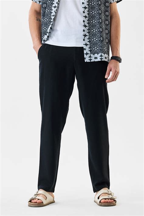 Buy Men's Dark Black Mid Rise Relaxed Fit Linen Trouser Online | Snitch ...
