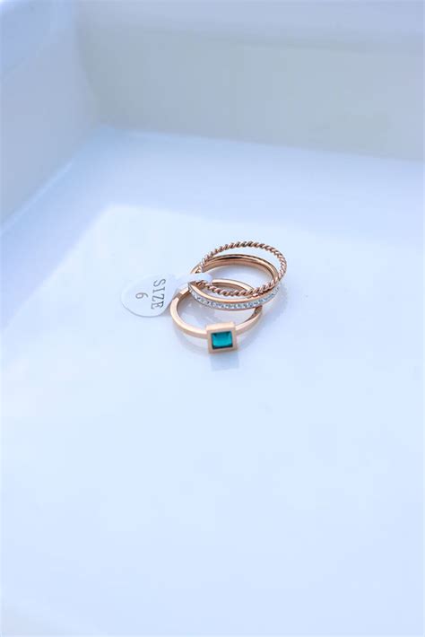 Set of 3 Green Stone Finger Ring – zahana