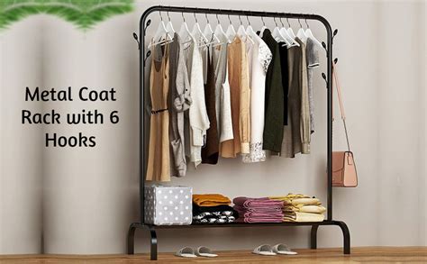 LEOPAX Metal Coat Rack with 8 Hooks, Heavy Duty Clothes Rack with Top ...