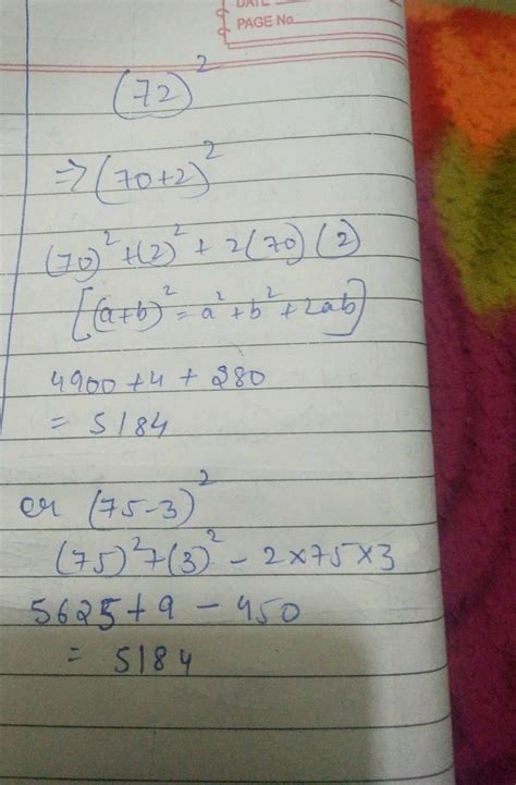 Using identity evaluate 72 square - Brainly.in