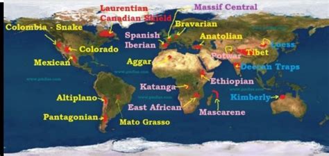 take a world map and show various mountains Plains and plateaus on it ...