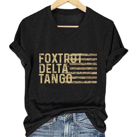 Foxtrot Delta Tango Fashion Flag Print V-Neck