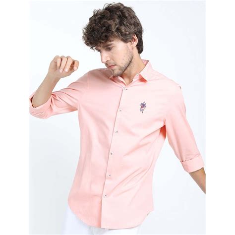 Buy HIGHLANDER Men Pink Embroidered Slim Fit Casual Shirt Online