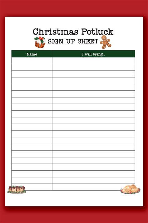 Potluck Sign Up Sheet Examples - Free Printable Download