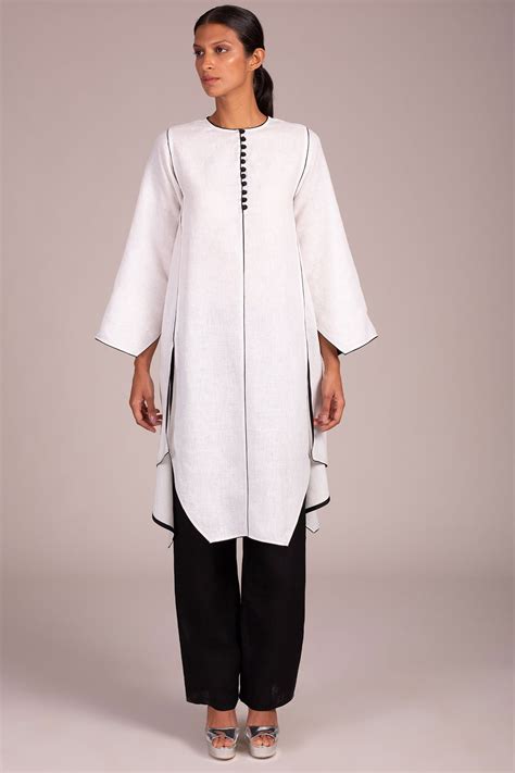 High Round Neck 3 Quarter Sleeve Angular Hem Double Slit Tunic With ...