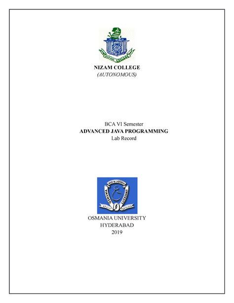 Adv Java Lab Record - Advanced Java - NIZAM COLLEGE (AUTONOMOUS) BCA VI ...