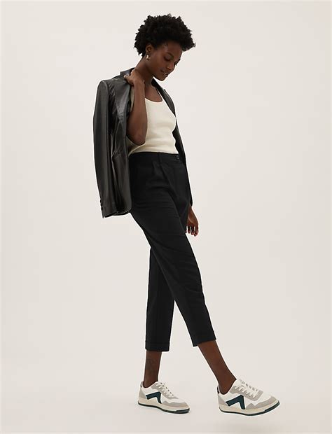 Buy Pleat Front Tapered Ankle Grazer Trousers at Marks & Spencer