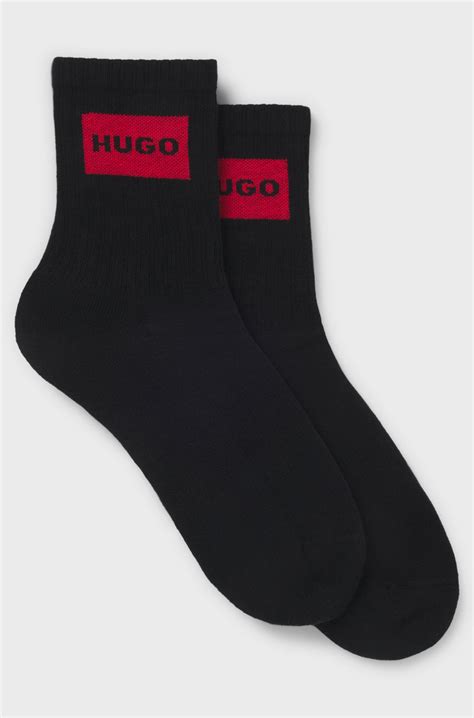 HUGO - Two-pack of short-length socks with red logos - Black