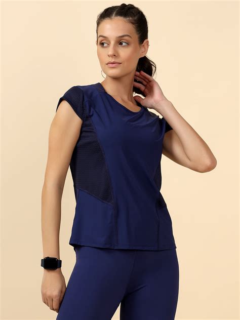 Fitkin Women's Navy Blue Relaxed Fit Sports T-shirt