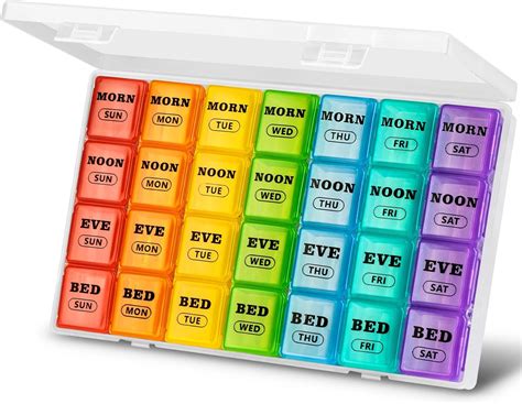Pill Boxes 7 Day 4 Times a Day, Weekly Tablet Organiser Large Daily Pill Box Organiser 7 Day ...