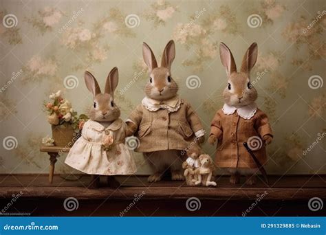 Illustration Image of a Family of Rabbits Dressed in Old-fashioned Clothes Stock Illustration ... - family of rabbit