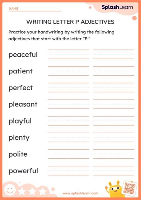 Writing Practice: Letter P Adjectives — Printable ELA Worksheet