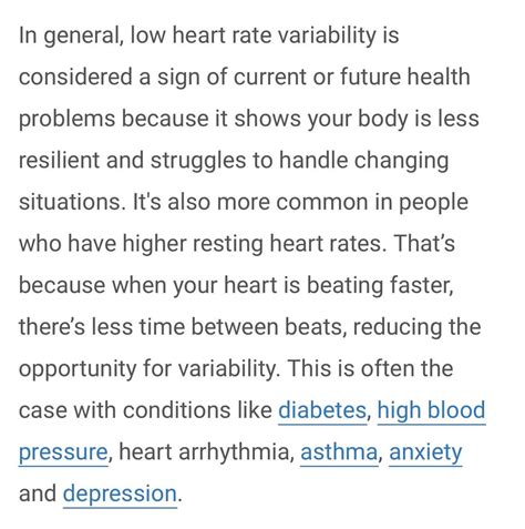 While HRV is highly individualized, low HRV may be a sign of current or future health problems ...