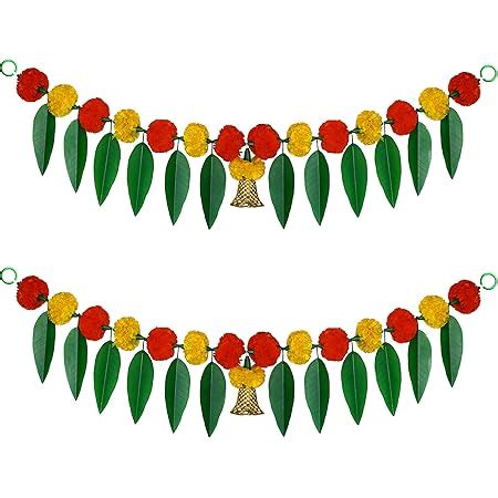 Buy iHandikart Artificial Marigold Flowers with Mango Leaf Door with ...