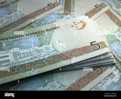 Money of Turkmenistan. Manat bills. TMT banknotes. 5 Turkmen. Business, finance, news background ...