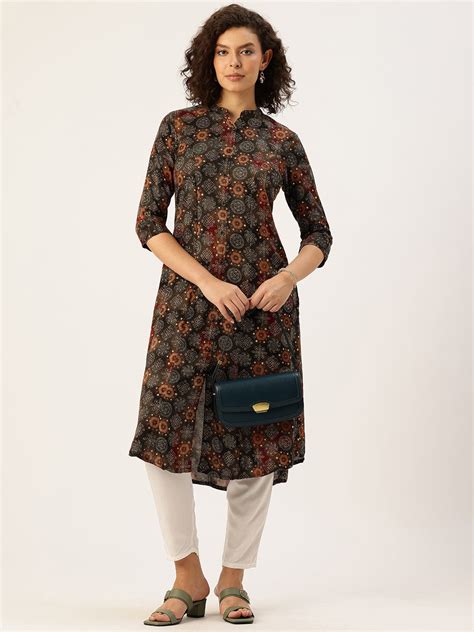 Olive Green Geometric Printed Kurta – Amukti - The Women's Ethnic ...