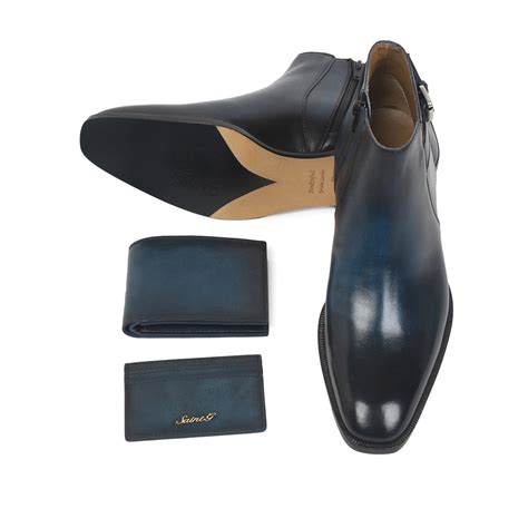 Saint Jace Dark Blue Two Color Toned Leather Ankle Boots With Set ...
