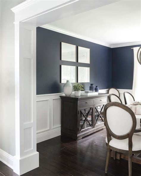 Navy Walls With White Dining Room Wainscoting - Soul & Lane