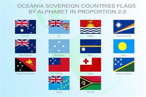 Premium Vector | Set of flags of oceania countries in proportion 23 with names