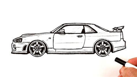 How to draw a Nissan Skyline GT-R R34 - YouTube