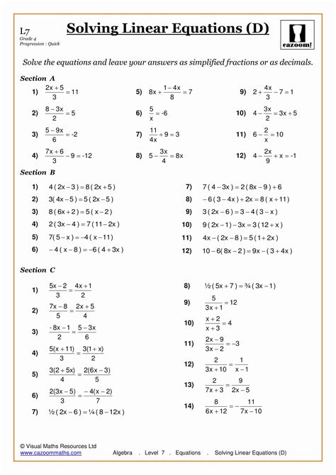 Image result for Solving Simple Linear Equations Worksheet