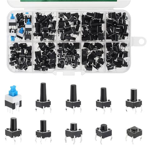 Tactile Push Button Switch Assortment Kit – 180PC 10 Value 6x6mm 4 Pin ...