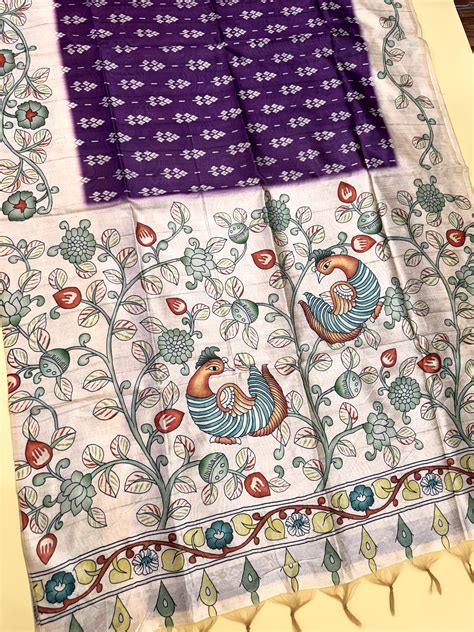 Tussar Silk Kalamkari Printed Pallu - WINE – Ethnusvilla