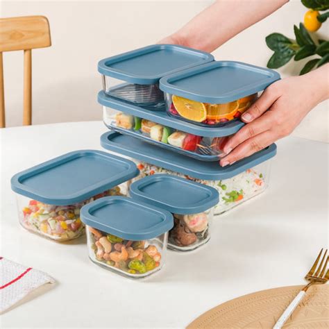 Grooved Base Glass Airtight Containers Set Of 7 Online - Premium Lunch ...