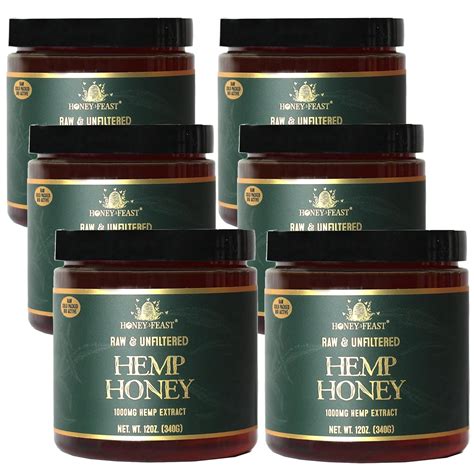 Amazon.com : 6-Pack Honey Feast RAW Hemp Honey 12oz (1000mg RAW hemp ...