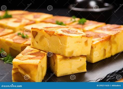 Close-up of Traditional Spanish Tortilla Cut into Squares Stock Image ...
