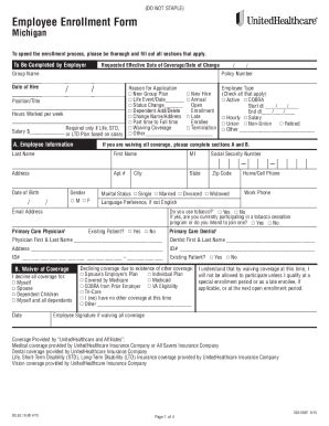 Fillable Online Employee Enrollment Form - UHC River Valley - Fill and ...