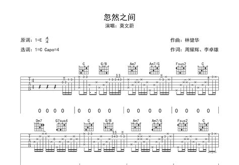 忽然之间吉他谱_莫文蔚_C调弹唱60%单曲版 - 吉他世界