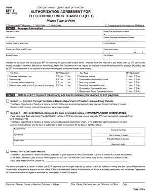 Fillable Online Form EFT-1 Rev 2005 Authorization Agreement for ...
