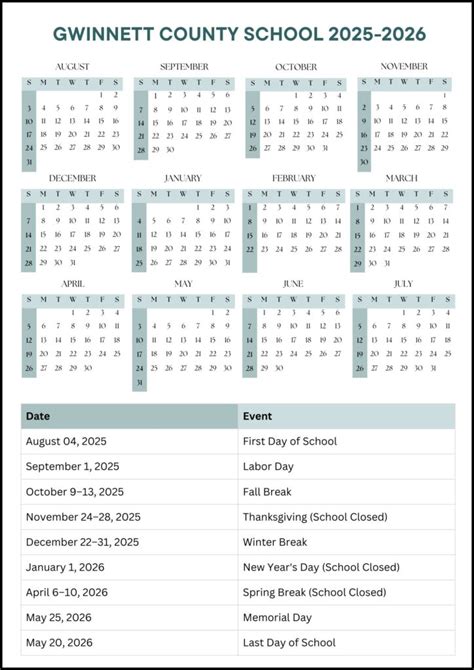 Gwinnett County School Calendar 2025-2026 (Dates)