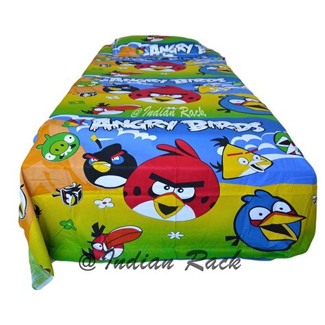 Indian Rack Cotton Angry Birds Kids Single Bedsheet with 1 Pillow Cover ...