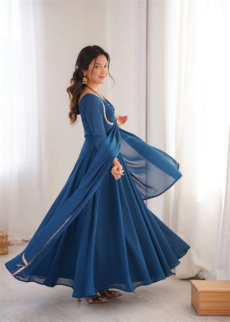 Navy Blue Faux Georgette Suit – Kalyanja