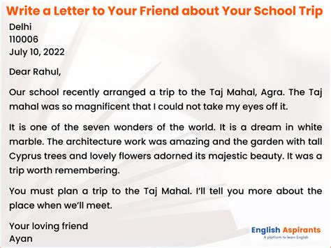 Write a Letter to Your Friend About Your School Trip [3 Examples]