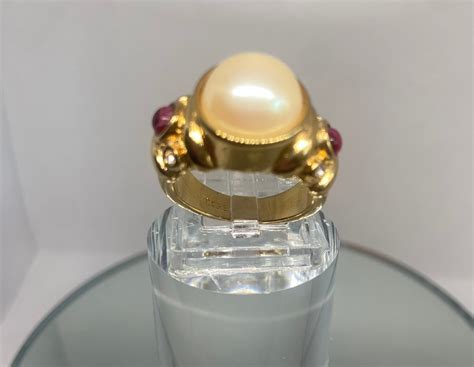 Gold Vermeil 18 Kt GE Pearl Turkish Je Ring Size 8 Rings