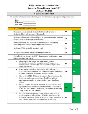 Fillable Online Subject In-person Visit Checklist: Fax Email Print ...