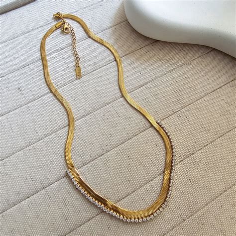 18K Gold Plated Snake Chain Zirconia Tennis Necklace – taahirajewellery