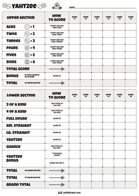 Yahtzee Score Sheets Printable