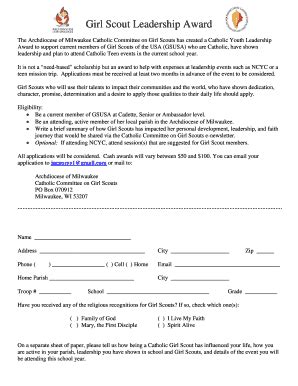 Fillable Online Girl Scout Leadership Award - archmil.org Fax Email ...