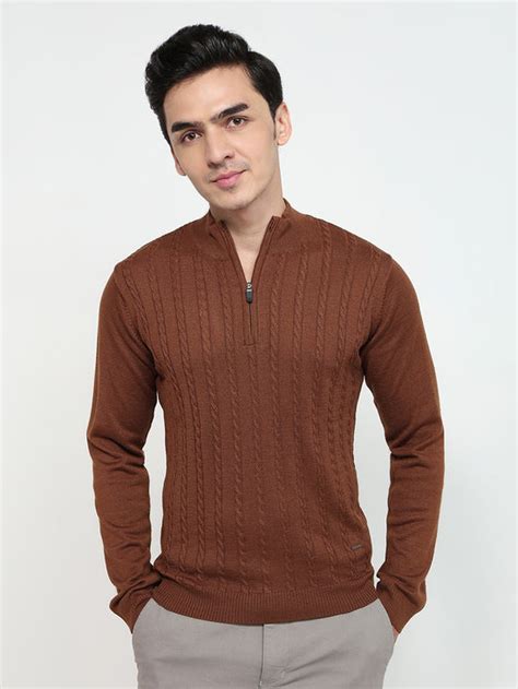 Park Avenue Men Brown Structure Regular Fit Acrylic Blend Sweatshirt ...
