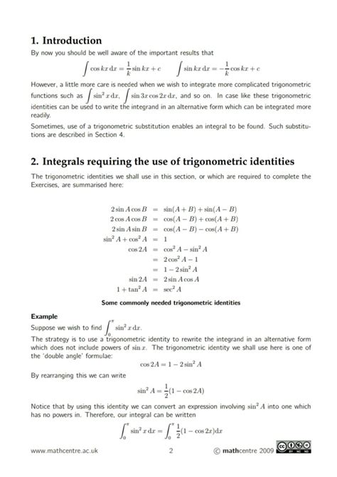 SOLUTION: Integration using trigonometric identities or a trigonometric ...