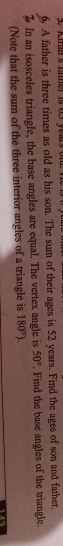 6. A father is three times as old as his son. The sum of their ages is ...