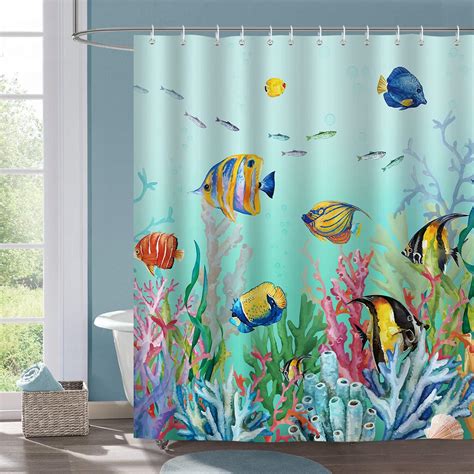 Amazon.com: oflok Colorful Fish Shower Curtain, Ocean Underwater World ...