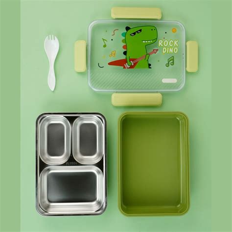 Rock Dino Green Big Size Stainless Steel Kids Lunch Box – Popup Kids