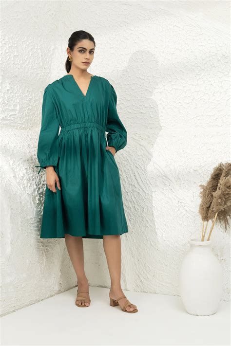 A-Line Midi Dress With Gathered Waist – Ahens Fashion
