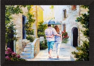 eCraftIndia Romantic Couple Walking wit Umbrella Valentine Theme Satin ...